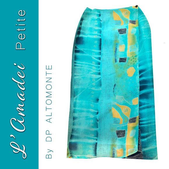 L' Amandei Petite Aqua,  abstract lined wrapped Made in Italy  / skirt - Picture 3 of 5